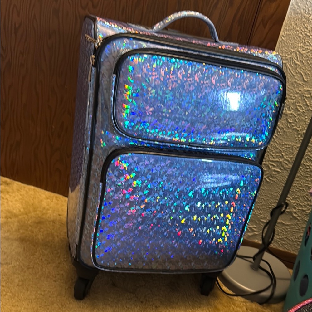 Dolls kill Holographic Blue Rolling Suitcase